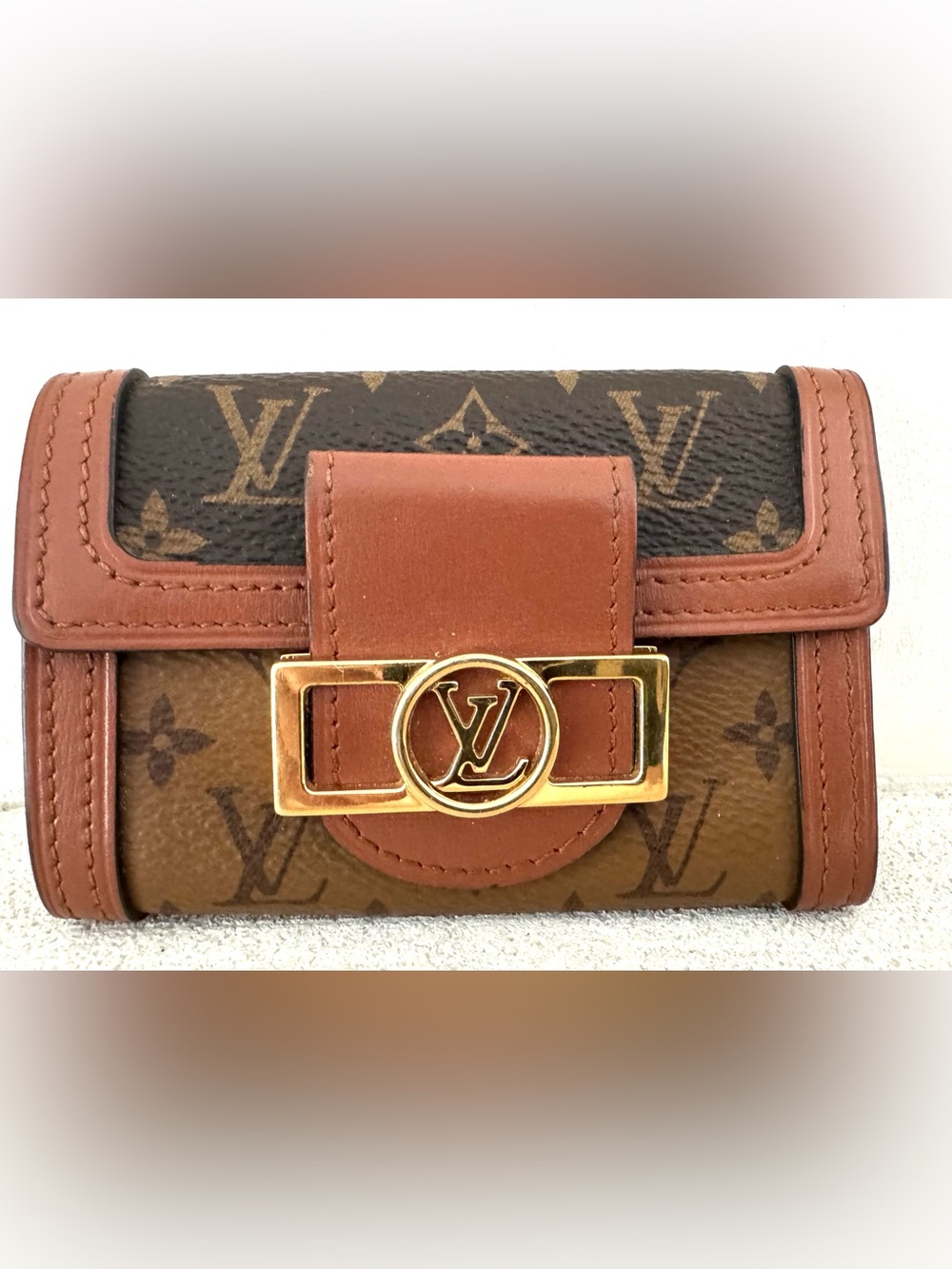Louis Vuitton Monogram Compact Wallet in Brown and Tan with Gold Hardware